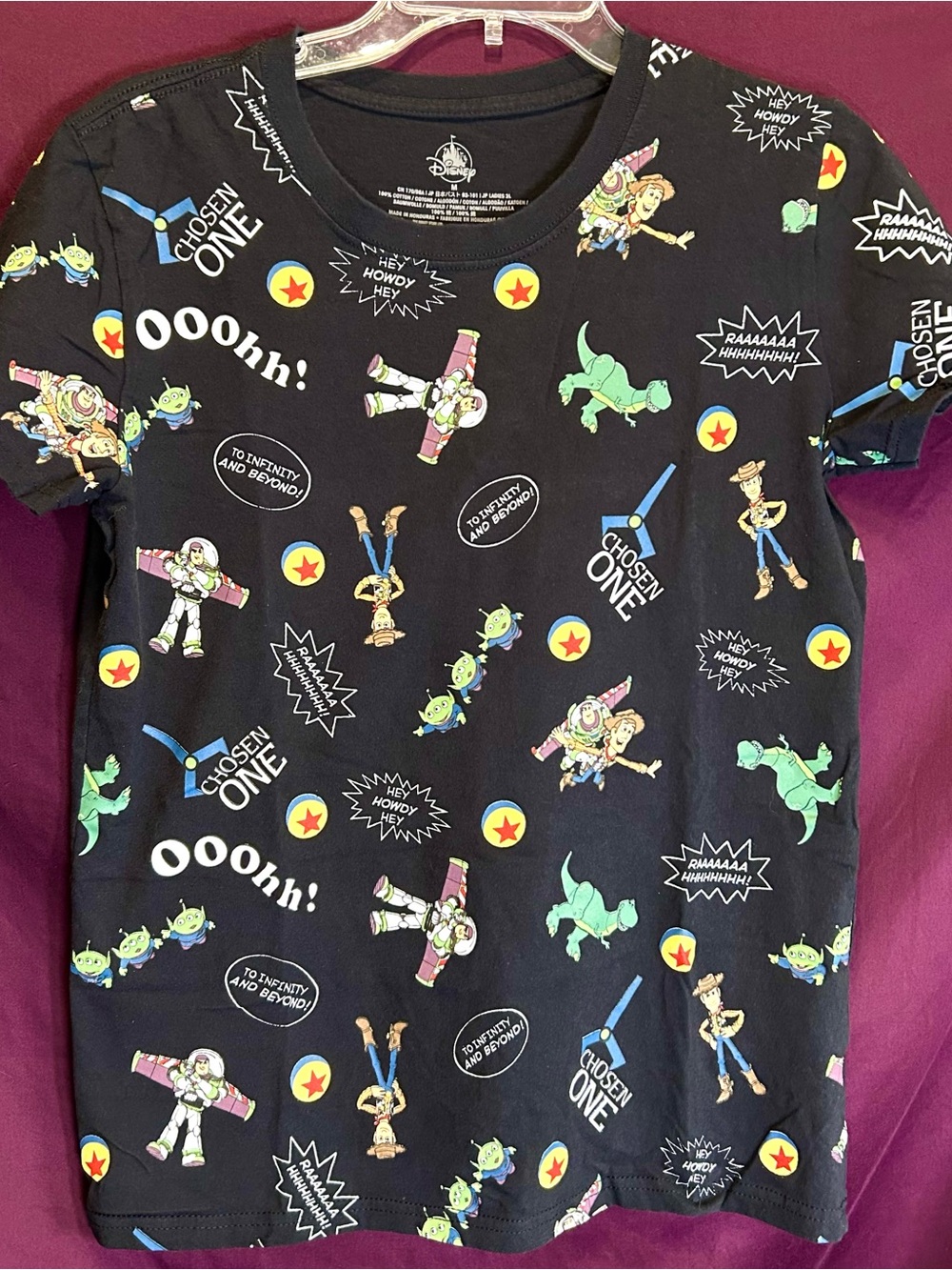 Disney Black Toy Story All-Over Character Graphic Tee Womens